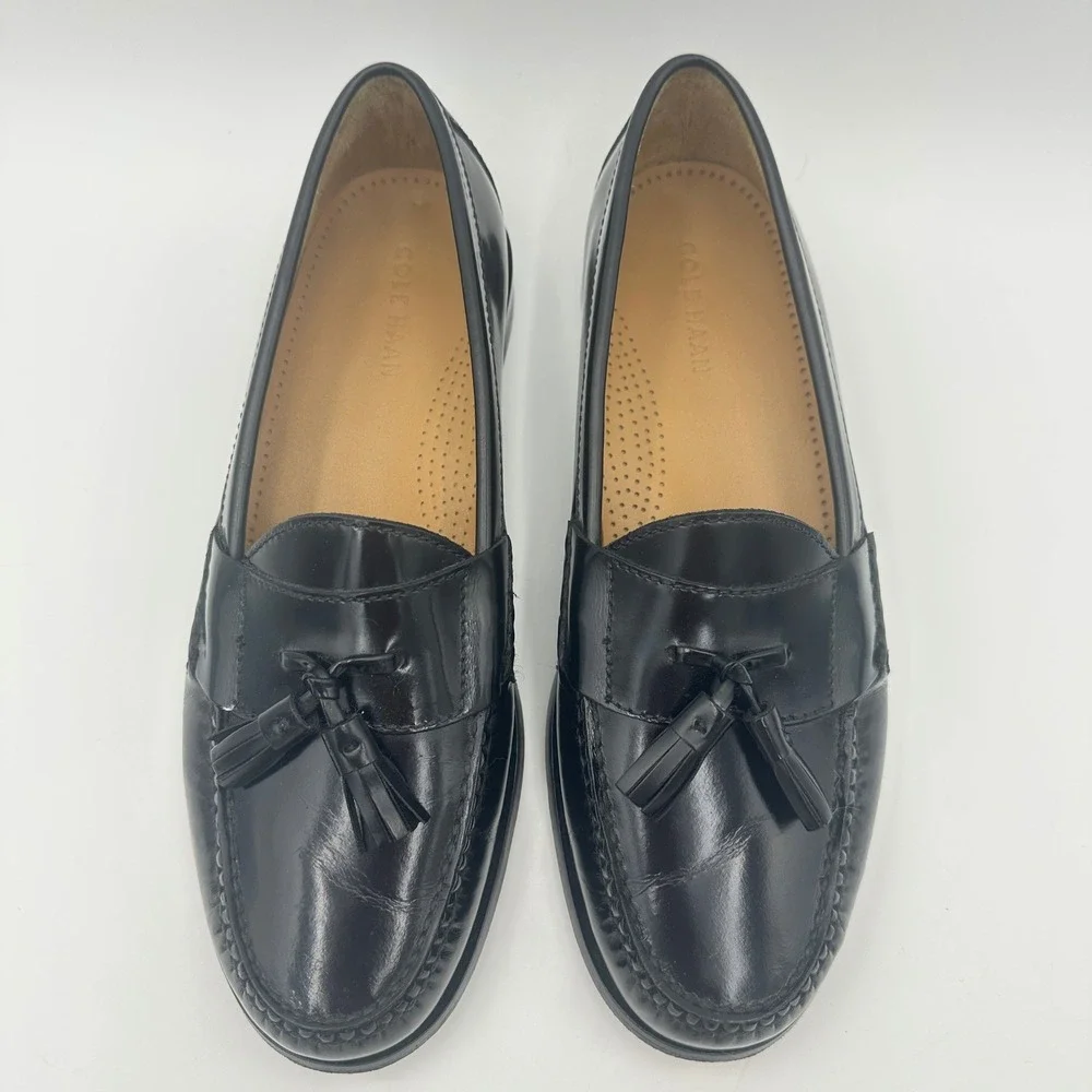 Cole Haan Loafers Black Leather Round Pinch Toe Tassel Slip On Shoe Size 10D